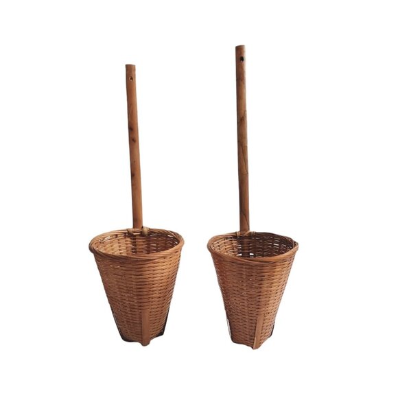 Vintage Cone Woven Wood Wicker Basket Lot Of 2 Baskets Wall Hanging Decor Boho - Picture 1 of 16